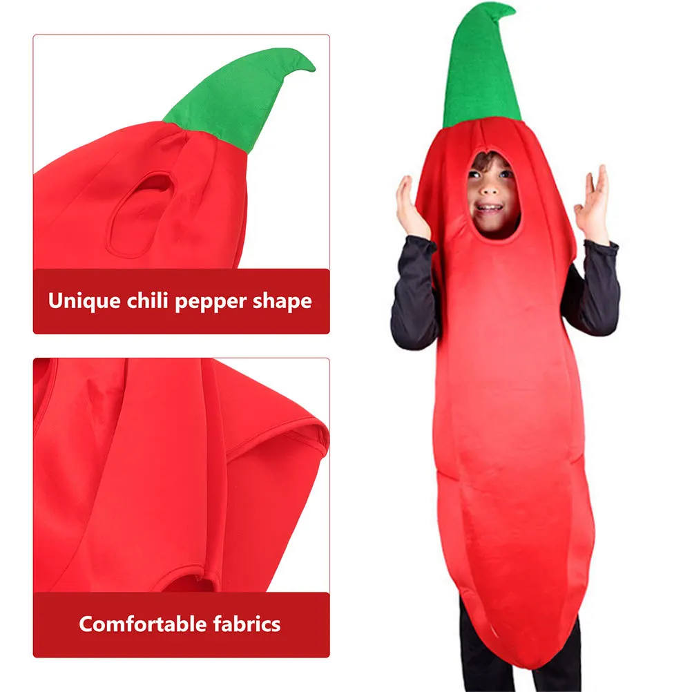 Disfraz de Cosplay de Chili Pepper para niños, ropa de fiesta de tela fresca, traje de actuación de mascarada divertida, ropa de Chili Pepper - imagen 3
