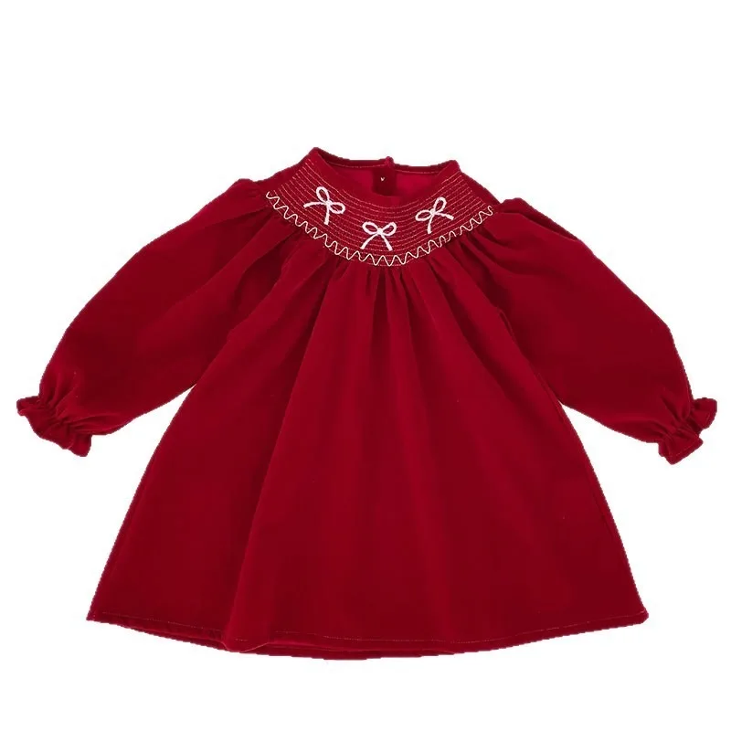 Vestido navideño rojo para niña: manga larga para primavera y otoño, tela suave y agradable para la piel, mameluco para niños pequeños y traje de primer cumpleaños. - imagen 2