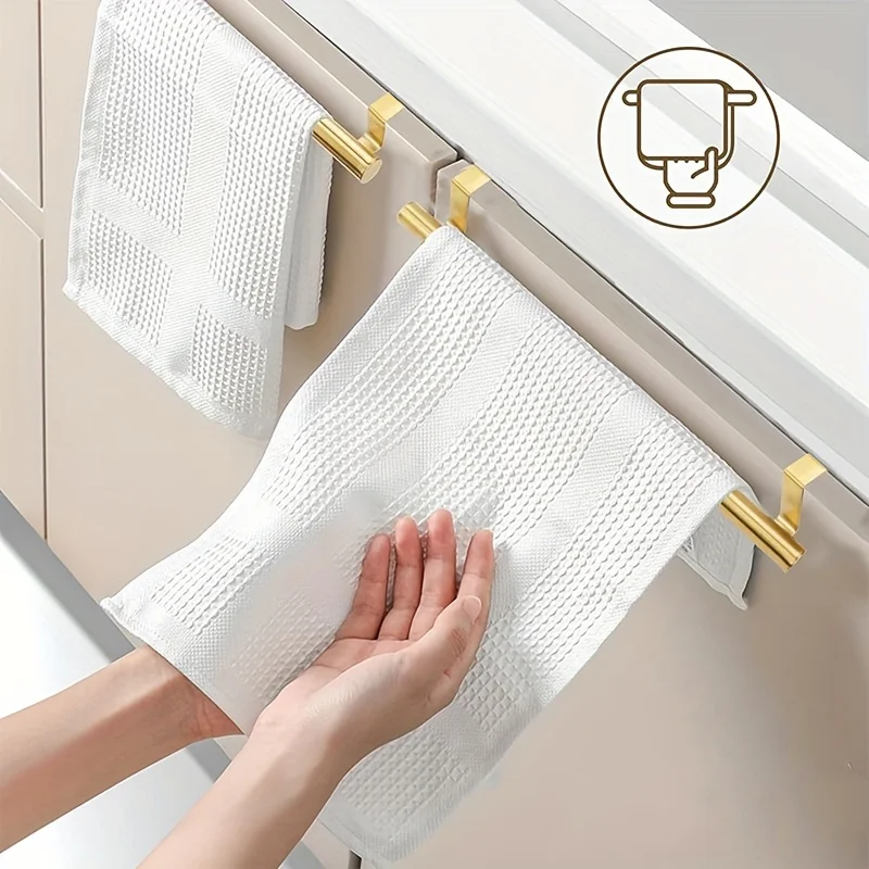 Barra de toallas sin taladro con acabado dorado para baño y cocina - imagen 3