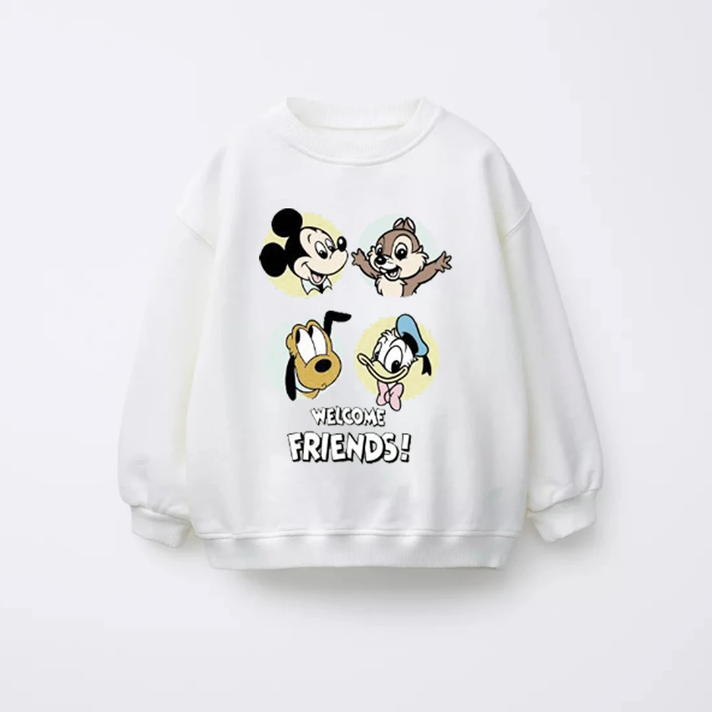 Sudaderas con estampado de amigos de dibujos animados de Disney 2025, nueva ropa de primavera y otoño para bebés, niños y niñas, Tops sencillos de moda con cuello redondo