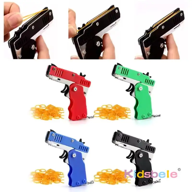 Llavero de pistola con banda de goma, juguete plegable para niños y adultos, idea de regalo creativa con 60 bandas para diversión familiar, minitirador plegable - imagen 2