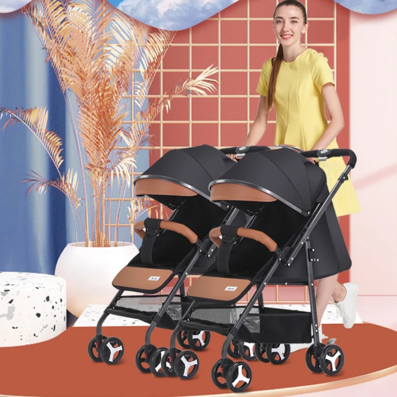 Cochecito doble ultraligero con absorción de impactos 4D, 180 ° Asiento reversible con sombrilla, marco plegable de extracción rápida para exterior/interior