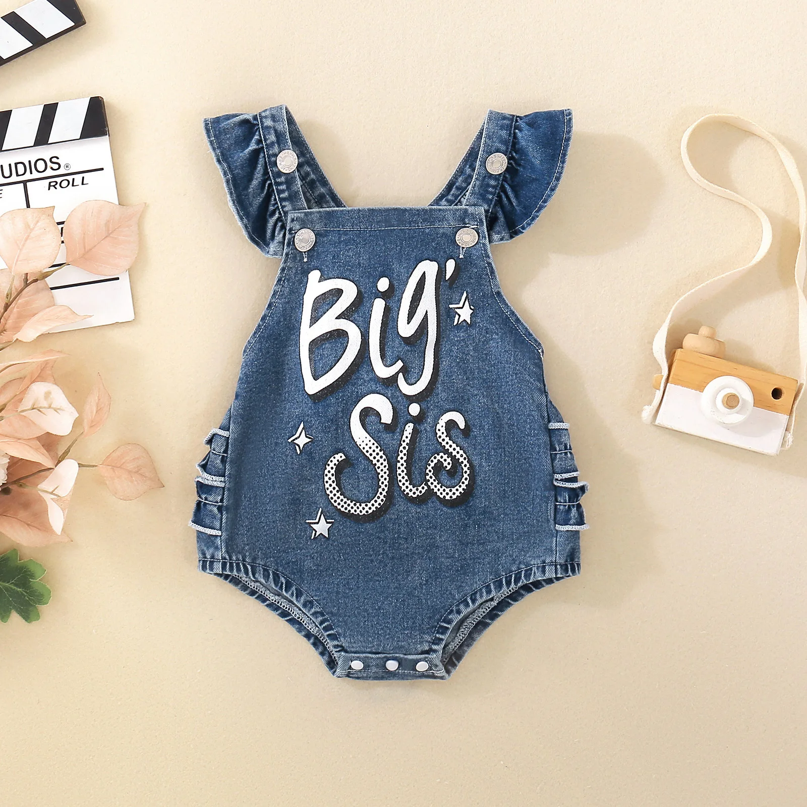 SUNSIOM-Pelele vaquero para niña pequeña de 0 a 24 meses, mono vaquero con estampado de letras y estrellas, mono con manga voladora, ropa bonita de verano