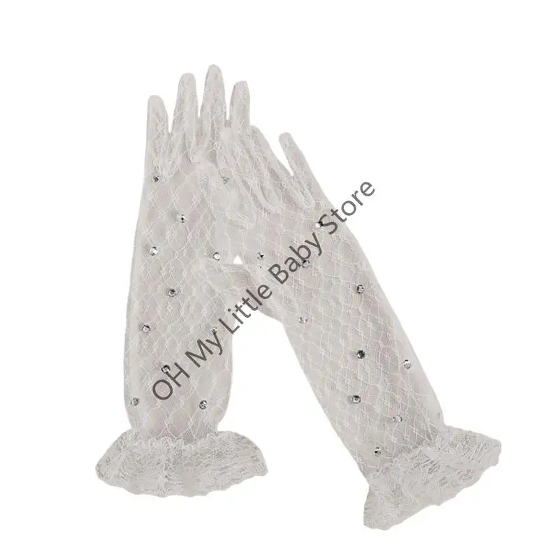 M76C Guantes encaje suave y transpirable Disfraz fotografía Accesorios boda Mittens para niños bodas y fiestas - imagen 3