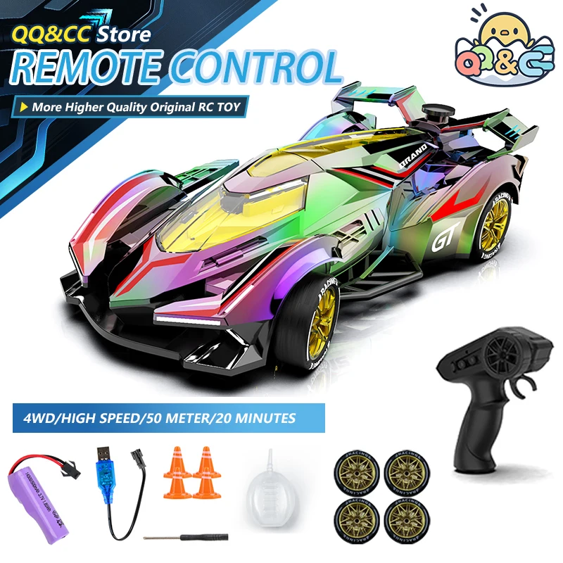 2,4G RC Racing luces deslumbrantes Spray Drift coche modelo juguetes para niños tracción en las 4 ruedas Control remoto vehículo de alta velocidad niño regalo de cumpleaños