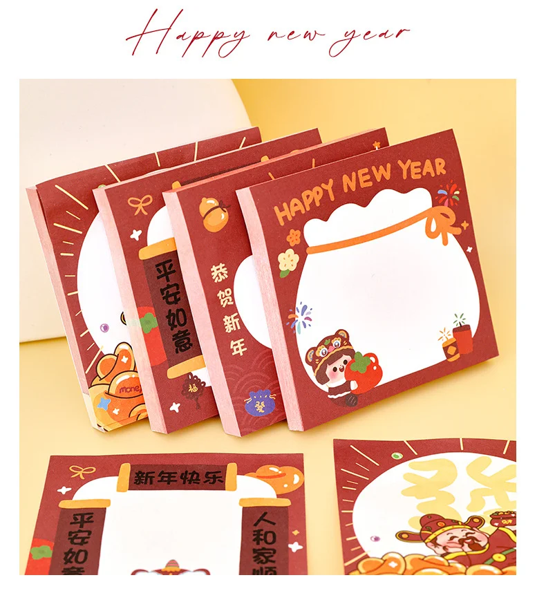Juego de 50/200 hojas de notas adhesivas de Año Nuevo de dibujos animados, almohadillas de notas autoadhesivas, notas adhesivas para refrigerador para suministros de fiesta - imagen 4