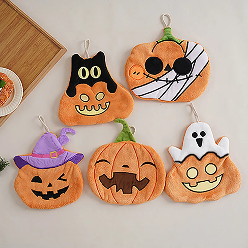 Toallas de Mano para Niños con Diseño de Calabaza de Halloween, de Terciopelo Coral, Toallas Colgantes para Cocina, Baño, Productos para el Baño y la Ducha - imagen 5