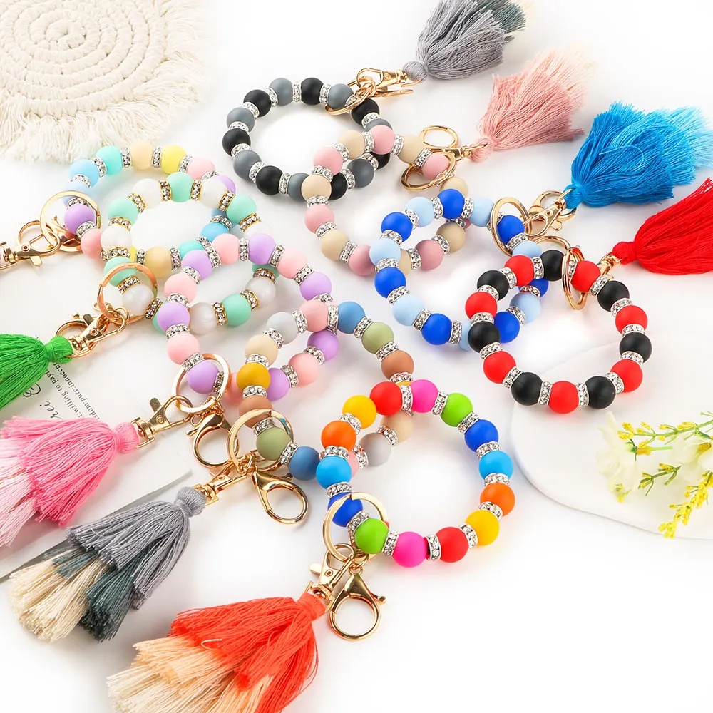 Kivoct-pulsera con cuentas de silicona para hombre y mujer, brazalete con borlas, llavero para teléfono, mochila de coche, colgante, regalo de joyería, 1 unidad, nuevo
