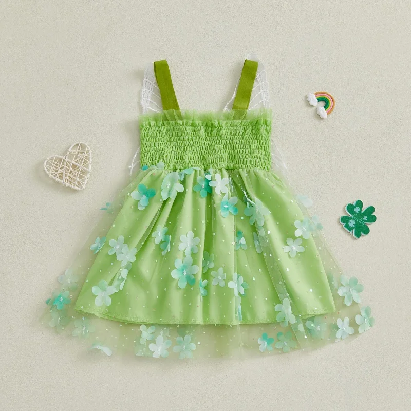 Suefunskry Vestido de verano para niña, sin mangas, con flores de mariposa, vestido de tul de corte A, vestido de princesa - imagen 2