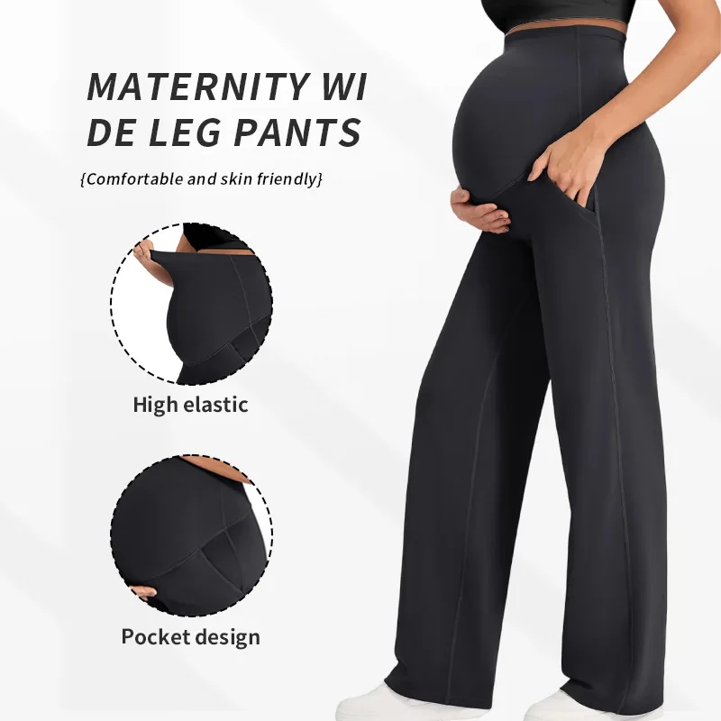 Pantalones para mujeres embarazadas, pantalones sueltos de maternidad, pierna ancha, ropa de abrigo informal de pierna recta de cintura alta para primavera y otoño - imagen 5
