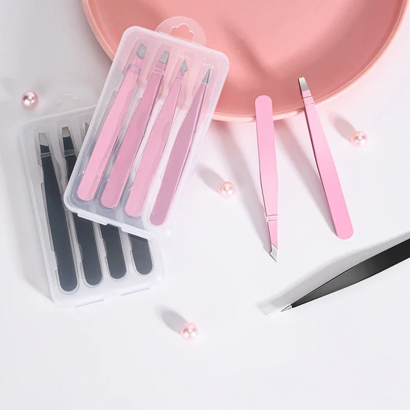 Pinzas para pelos finos, belleza del cabello, rosa, 2/4 Uds., extractor de cejas de alta calidad, pinzas para cejas inclinadas de acero inoxidable, herramientas de maquillaje para quitar - imagen 3