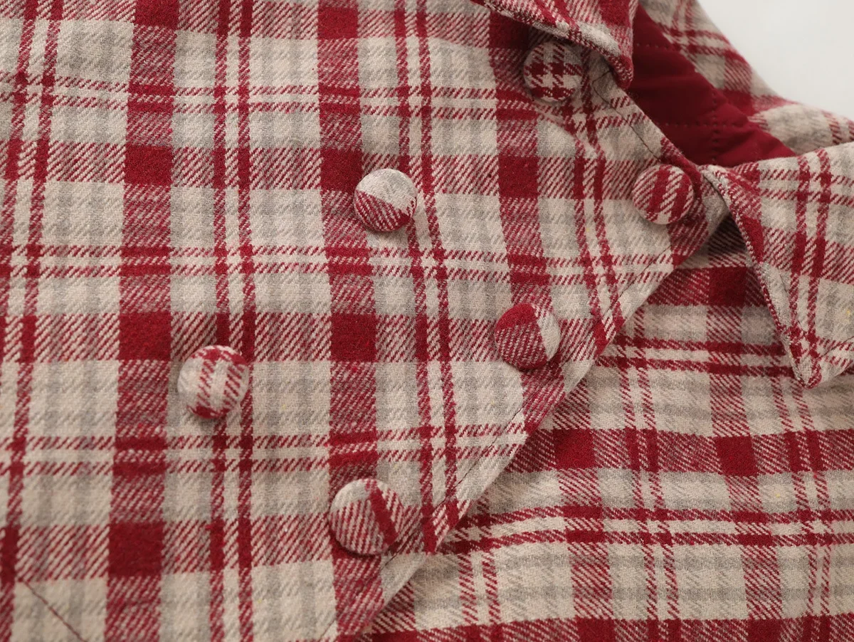Conjunto de mezcla de lana a cuadros rojos para niñas coreanas de 2025 AW, capa gruesa y Falda plisada, traje de moda para niños de 2 uds. - imagen 5