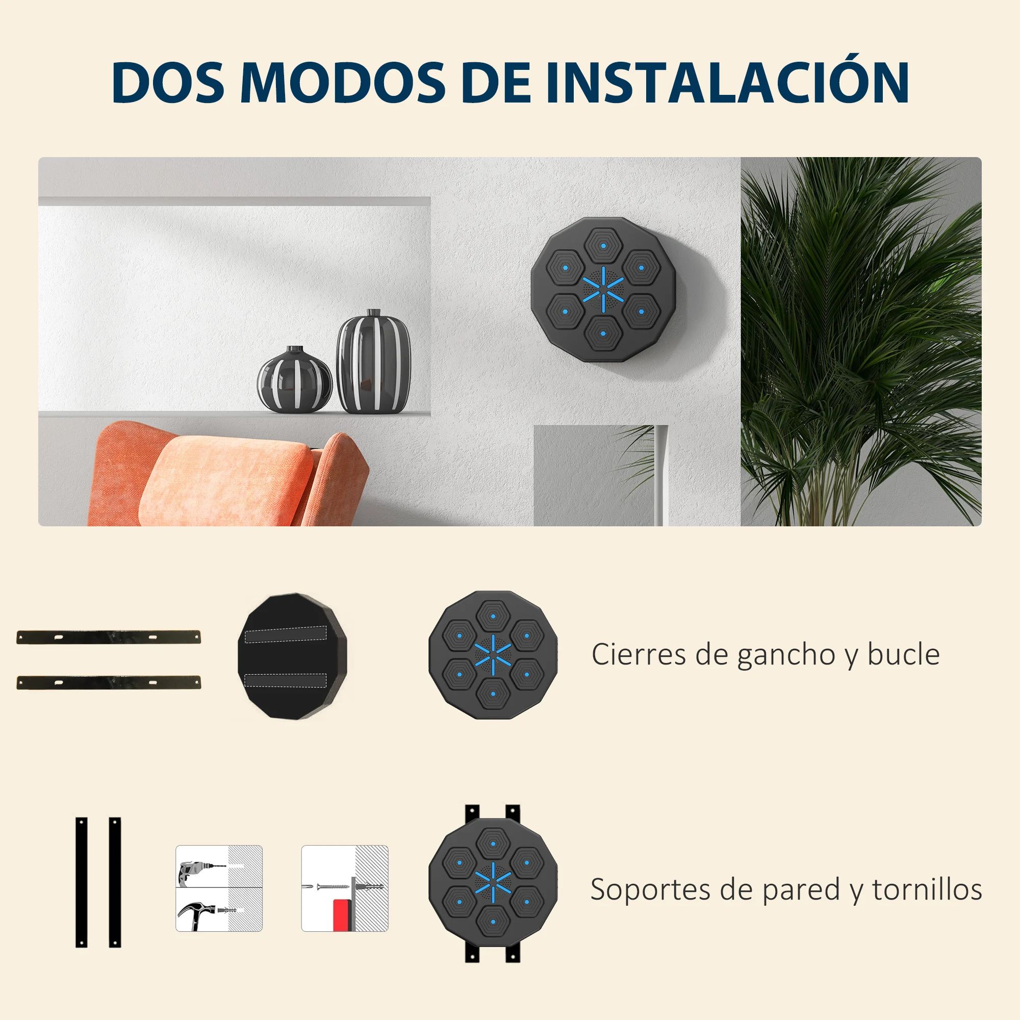 SPORTNOW Boxeo Pared Musical con Guantes y Conexión Bluetooth, Máquina Boxeo Musical Pared con Luces LED, para Adultos y Niños en Casa, Oficina, Gimnasio - imagen 5