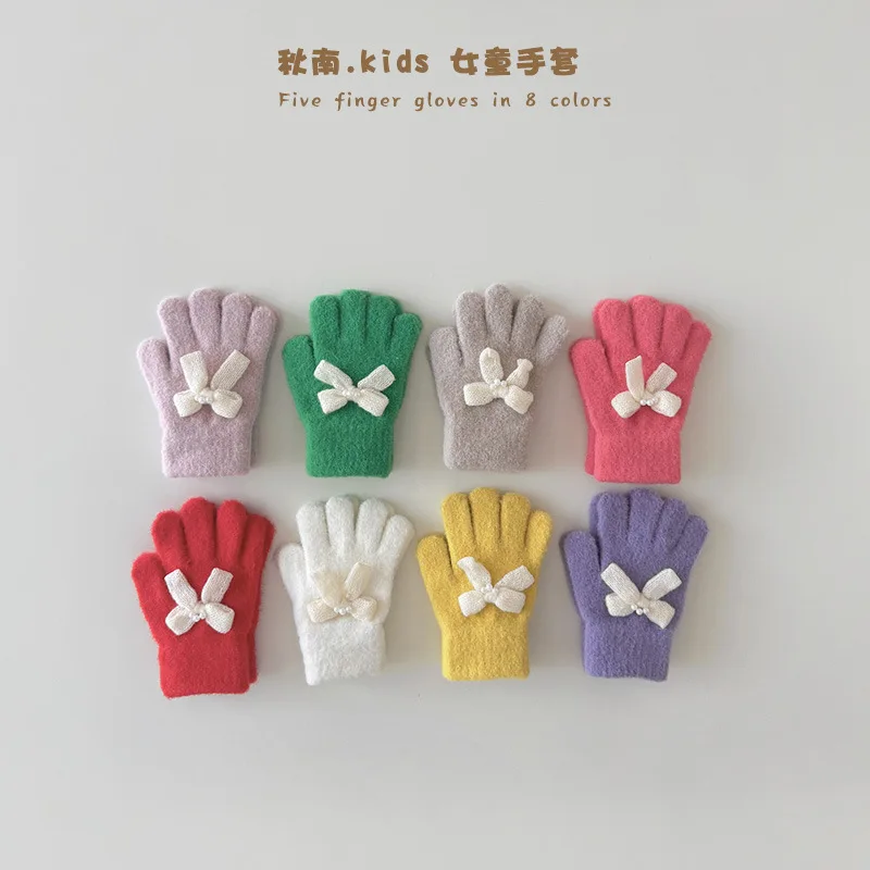 Guantes de invierno cálidos con cinco dedos y lazo para bebés niños