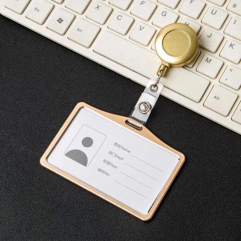 Portatarjetas de trabajo de aleación de aluminio, funda para permiso de trabajo, etiqueta de identificación, soporte para insignia, carrete retráctil, tarjetero de Metal - imagen 5
