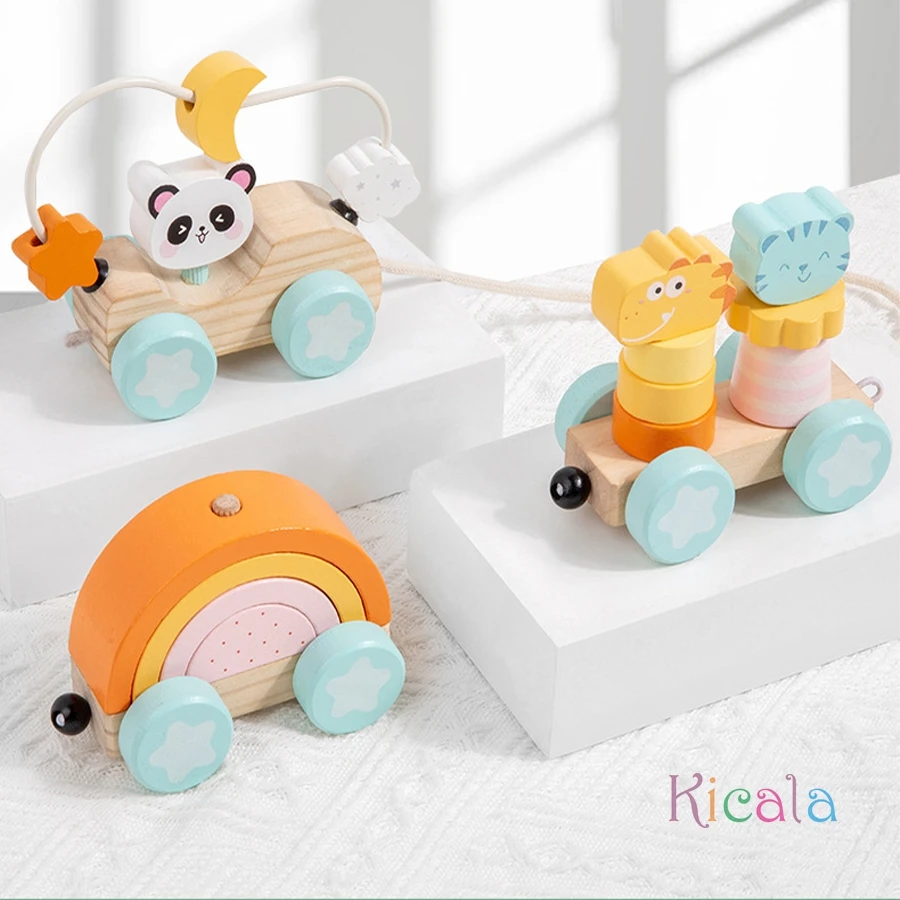 Tren de madera Montessori con animales y números para bebés - imagen 4