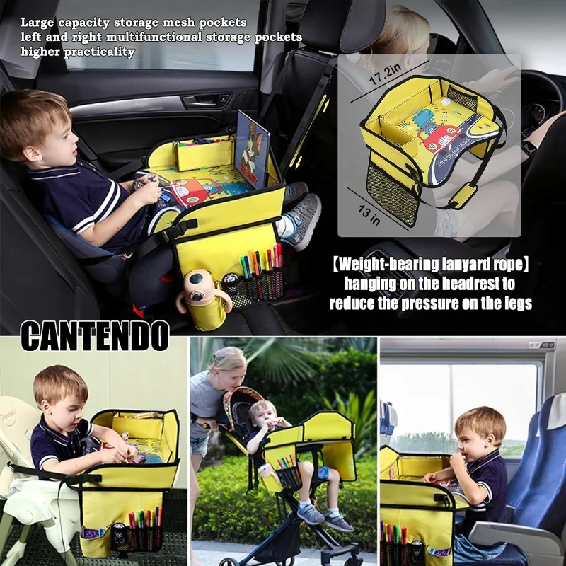 Bandeja de viaje para niños pequeños y niños, asiento de coche, bandeja de regazo para avión, bandeja de mesa de asiento de coche con organizador para actividades de viaje por carretera - imagen 2