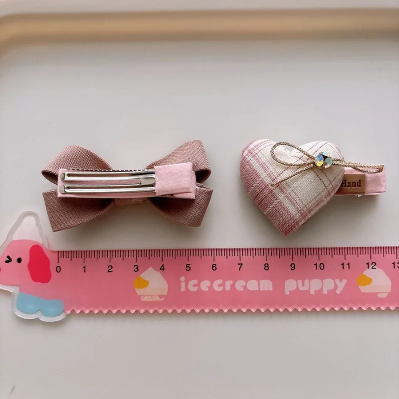 2 unids/set de pinzas para el pelo con lazo de tela para niños, pasadores bonitos para niñas pequeñas, Clips a presión laterales, pinzas para flequillo, horquillas para el cabello antideslizantes dulces - imagen 5