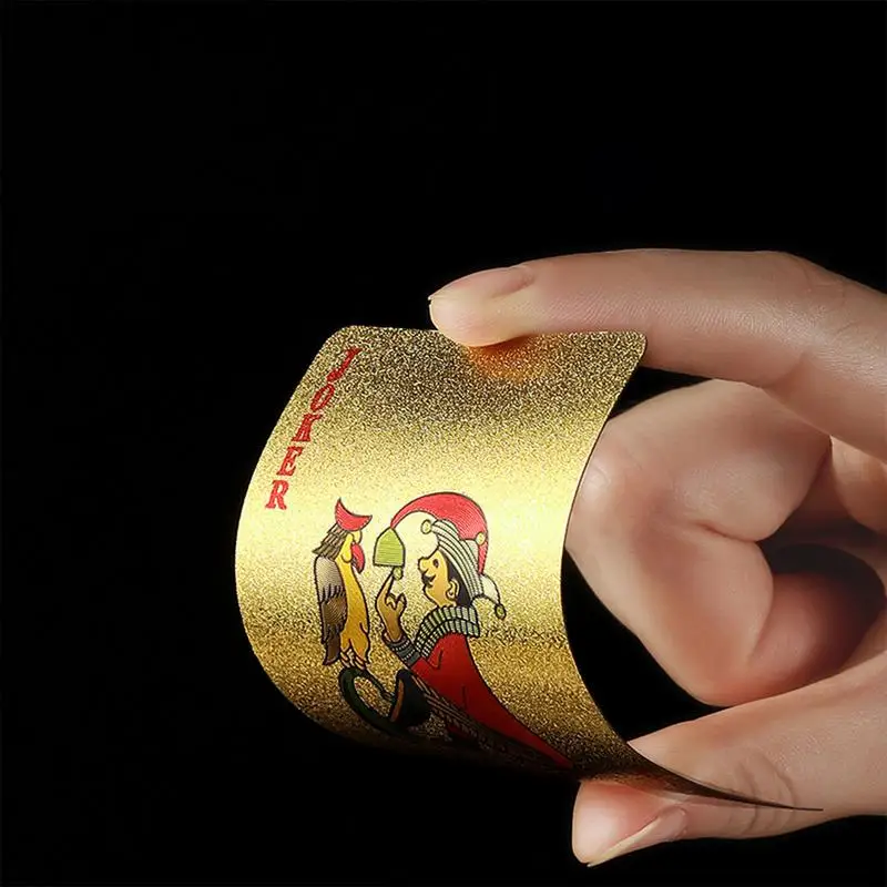 Cartas de póker de lámina dorada, juego de póquer de mesa impermeable, cartas de juego de ocio portátiles de PVC para reuniones de festivales - imagen 2