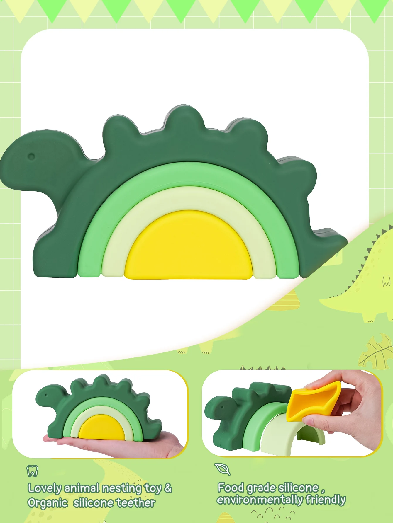 TYRY.HU 1 juguete de bloques apilables de dinosaurio de silicona sin BPA, juguete a juego de formas creativas, juguete de bloques suaves, juguete de bloques para bebés - imagen 5