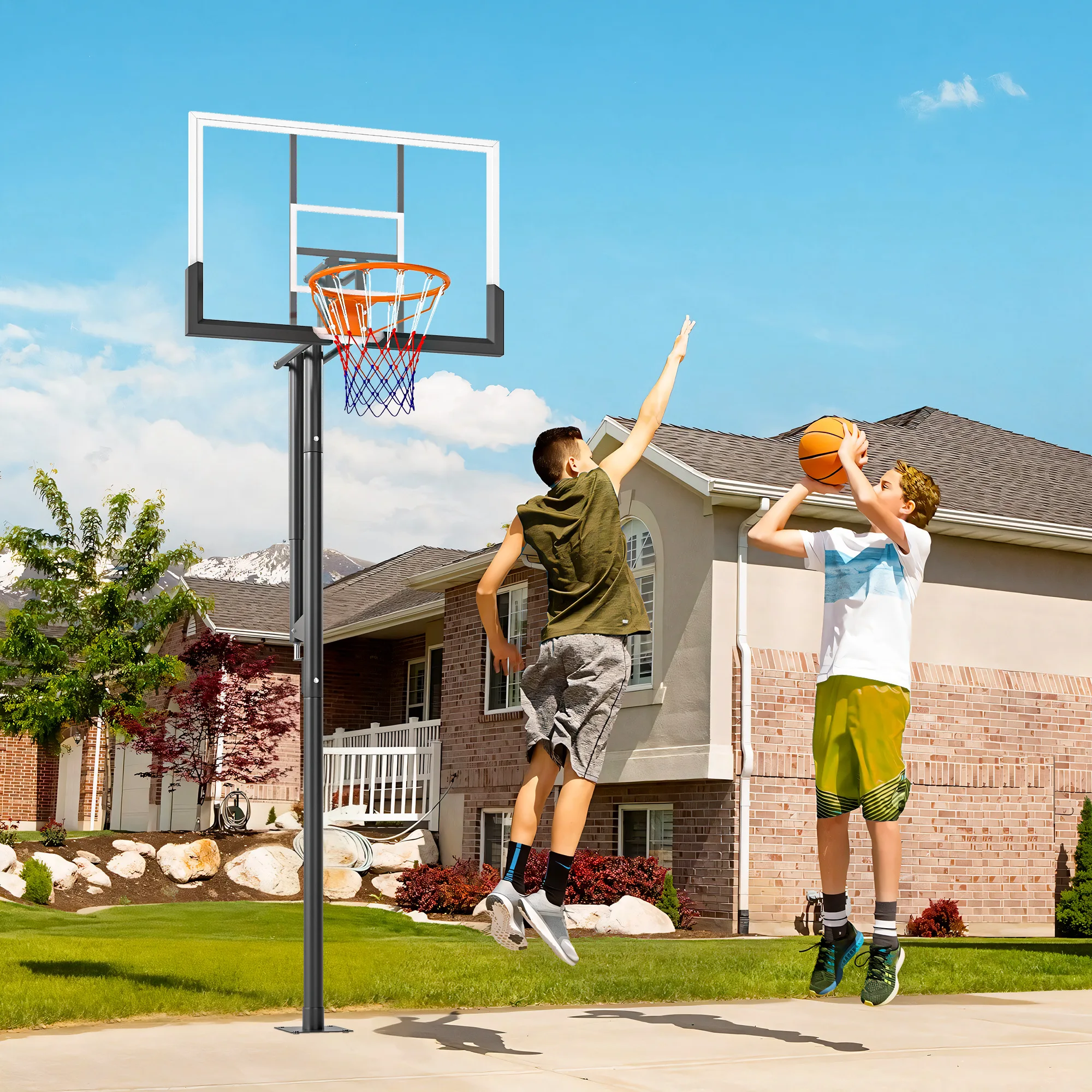 SPORTNOW Canasta de Baloncesto para Exterior, Altura Ajustable 230-305 cm, Canasta de Baloncesto con Soporte, Tablero Irrompible 120 cm, Aro Ø48 cm y Base Estable, para Adolescentes y Adultos, Negro - imagen 2