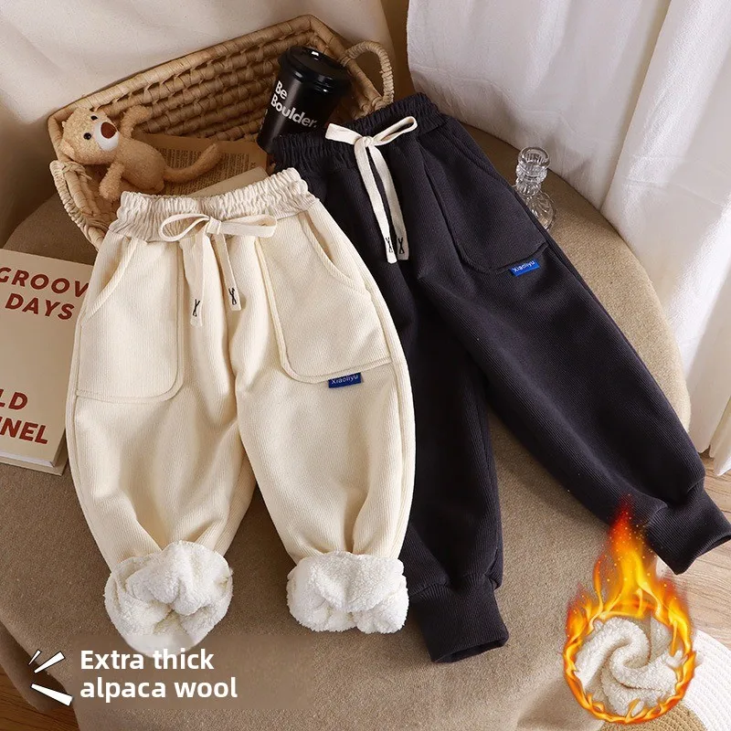 Nuevos pantalones con forro polar para niños de otoño e invierno, para niños, niñas y bebés, gruesos, cálidos, usables al aire libre, informales y adecuados para deportes.