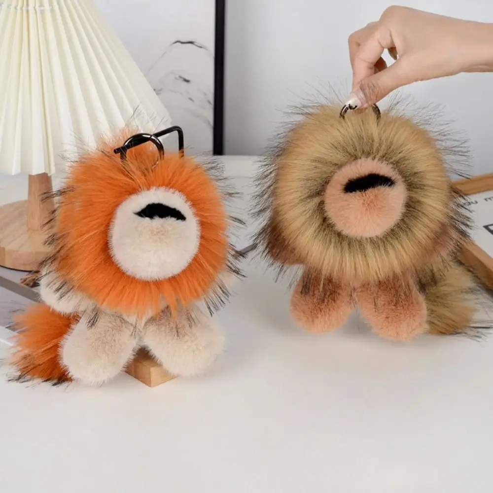 Llavero peluche león con crin larga cola y suave imitación piel conejo - imagen 4