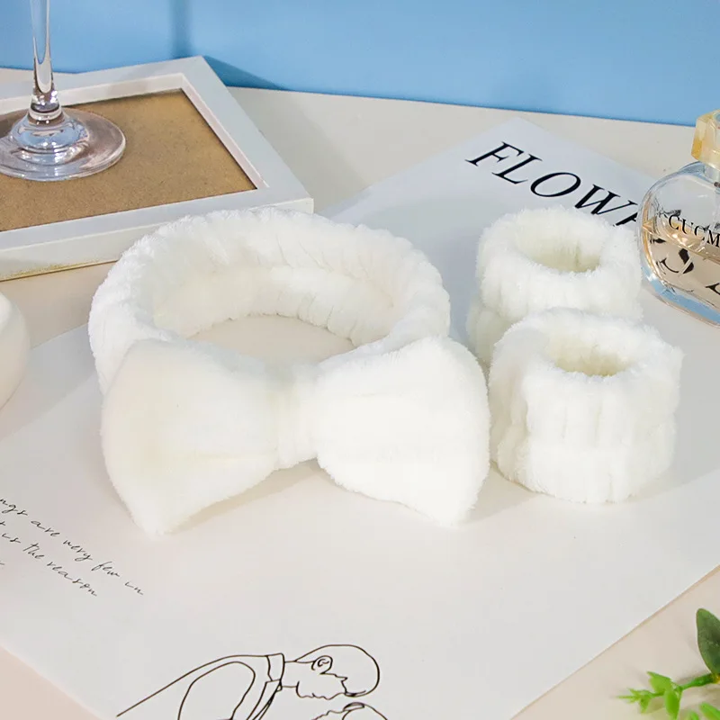 Diadema absorbente para el cabello con lazo de mariposa para mujer, pulsera ancha de lana Coral, accesorio para el cabello - imagen 5