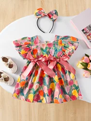 Vestido de verano con estampado floral para niña – Corte acampanado