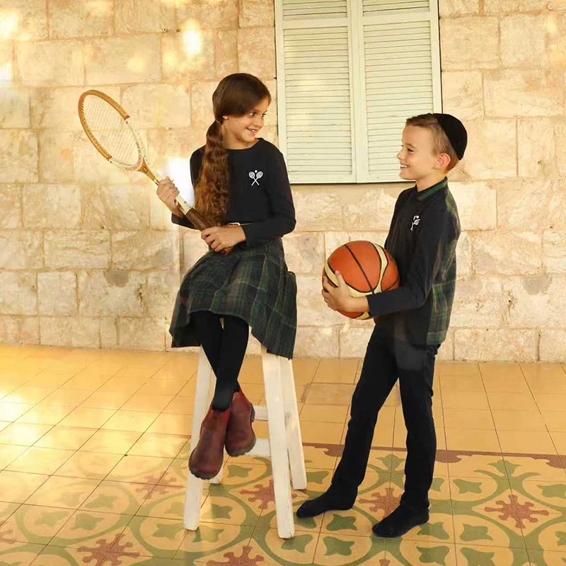 Conjunto de otoño para niños, ropa de invierno para niños, conjunto de vestido para niñas, camisa para niños, pelele para bebé, tenis bordado, ropa a cuadros negra azul marino para niños - imagen 5