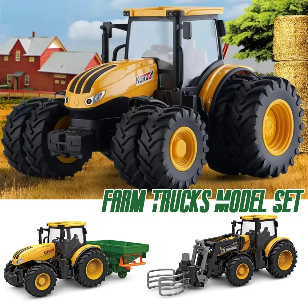 Juego de modelos de camiones agrícolas 1/24, Tractor en cubitos, juguetes para niños, transportador agrícola deslizante, juguetes, regalo de escena agrícola de ingeniería - imagen 3