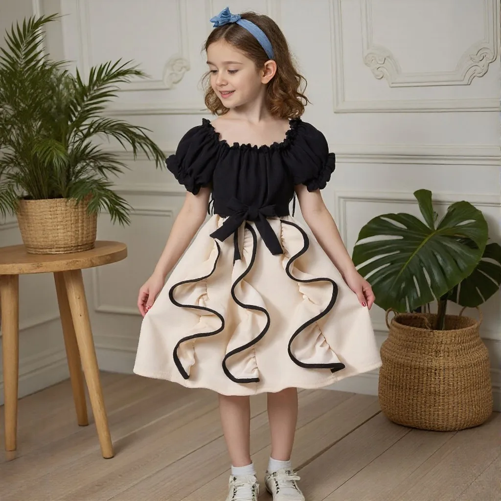 Vestido niña albaricoque de manga corta – Elegante verano - imagen 2