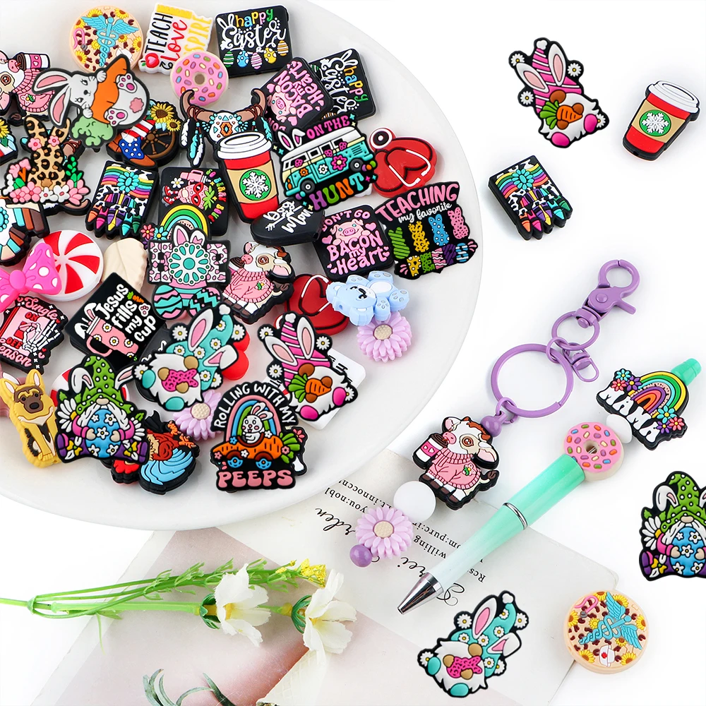20/30/50 unids/set mezcla aleatoria de cuentas focales de silicona serie de Pascua para fabricación de joyería DIY pluma llavero pulsera Accesorios - imagen 3