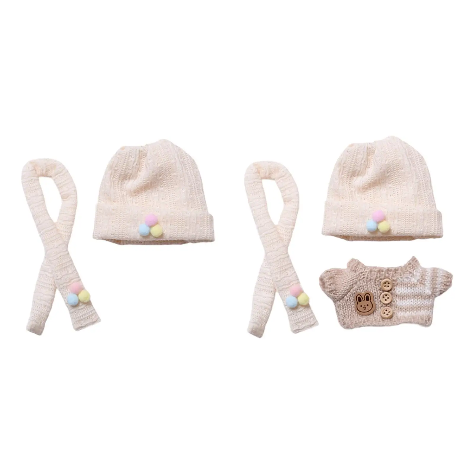 Cute Figure Knit Hat with Scarf Doll Cuffed Cap Cute Photo Props, Dress up DIY Stuffed Doll Hat Doll Headgear for 5.91''