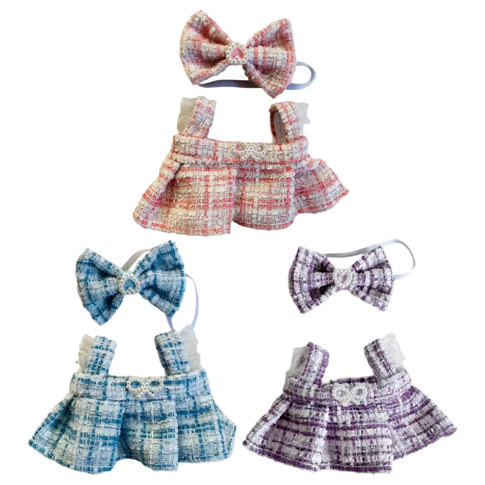 Plush Doll Suspender Skirt DIY Clothing Pretend Play Fashion Educational Photo Props with Hair Accessory Dress up for 15cm 17cm