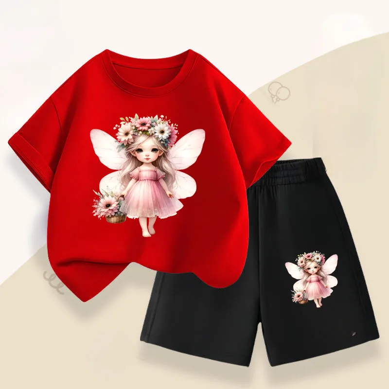 Conjunto de camiseta y shorts para niña con ángel estampado - imagen 3