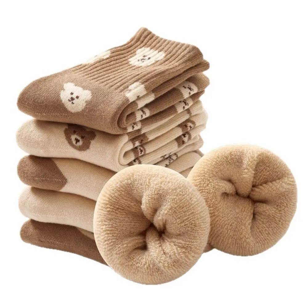 Calcetines térmicos Kawaii de oso de dibujos animados para niños, calcetines cálidos con forro de Terry grueso, calcetines acogedores transpirables cálidos de invierno a media tripulación - imagen 5