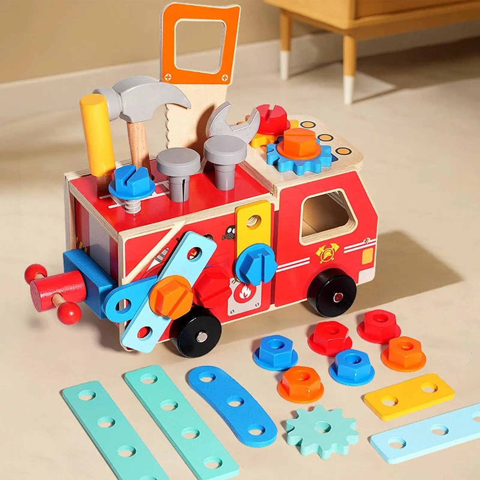 Kids Wooden Truck Tool Set Pretend Play Tool Kit for Ages 3 4 5 6 Boys Girls