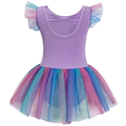 Tutú de ballet con mangas volantes y brillo para niñas