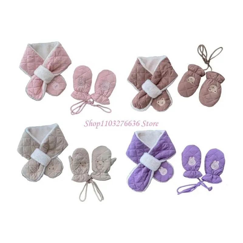 R6FD Juego 2 manoplas y bufanda para niños pequeños, fácil usar, mezcla algodón, seguro para 0 a 2 años