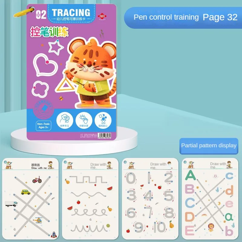 Cuaderno de trabajo de entrenamiento con Control de bolígrafo para niños pequeños, cuaderno de práctica de rastreo mágico para bebés, escritura reutilizable, dibujo, libros educativos con imágenes - imagen 5