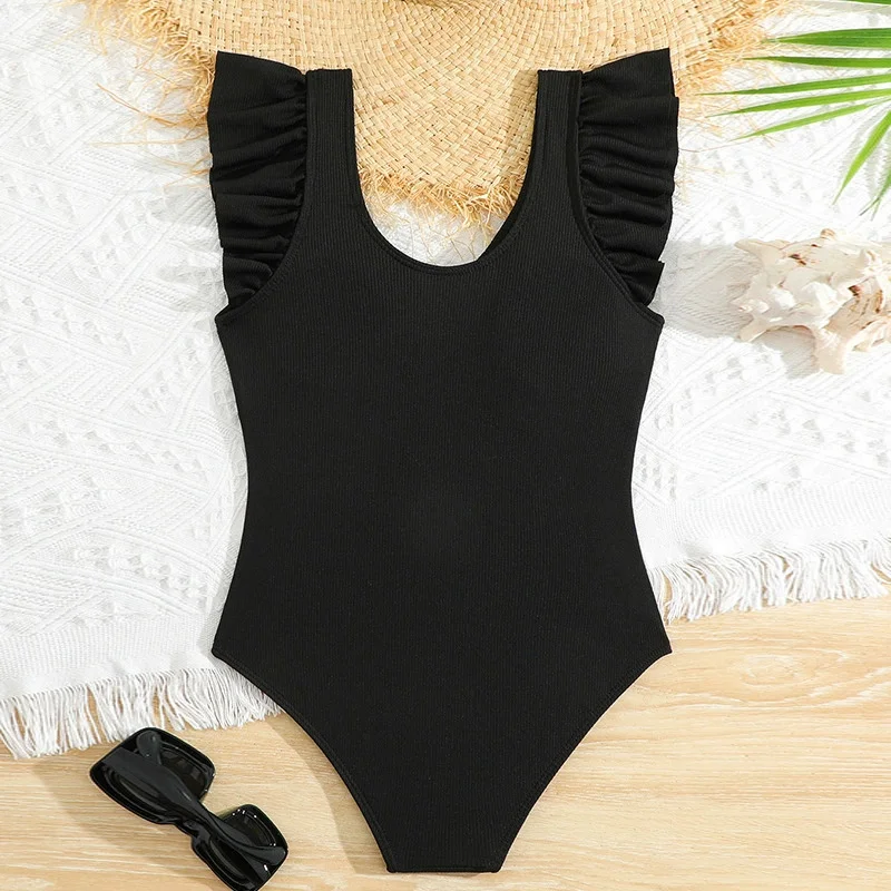 Traje de baño infantil de una pieza - Negro con volantes para niñas - imagen 4