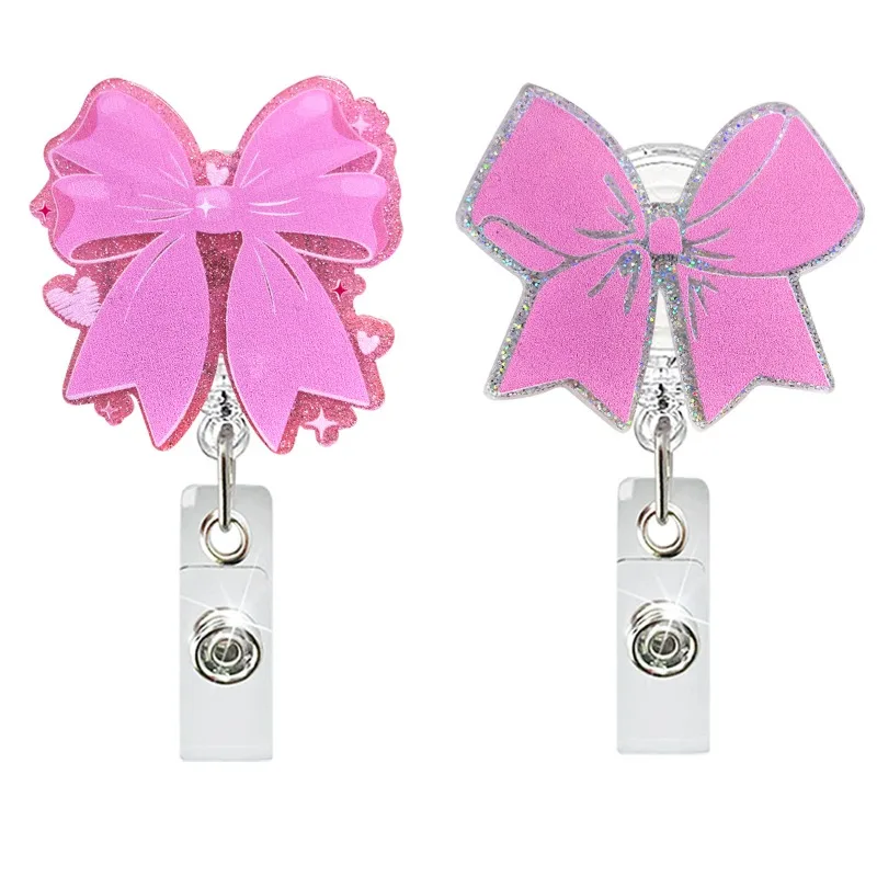 Clips de insignia retráctiles y giratorios con lazo rosa acrílico, hebilla de identificación médica para mujer, carrete de insignia fácil de tirar, 1 ud. - imagen 3