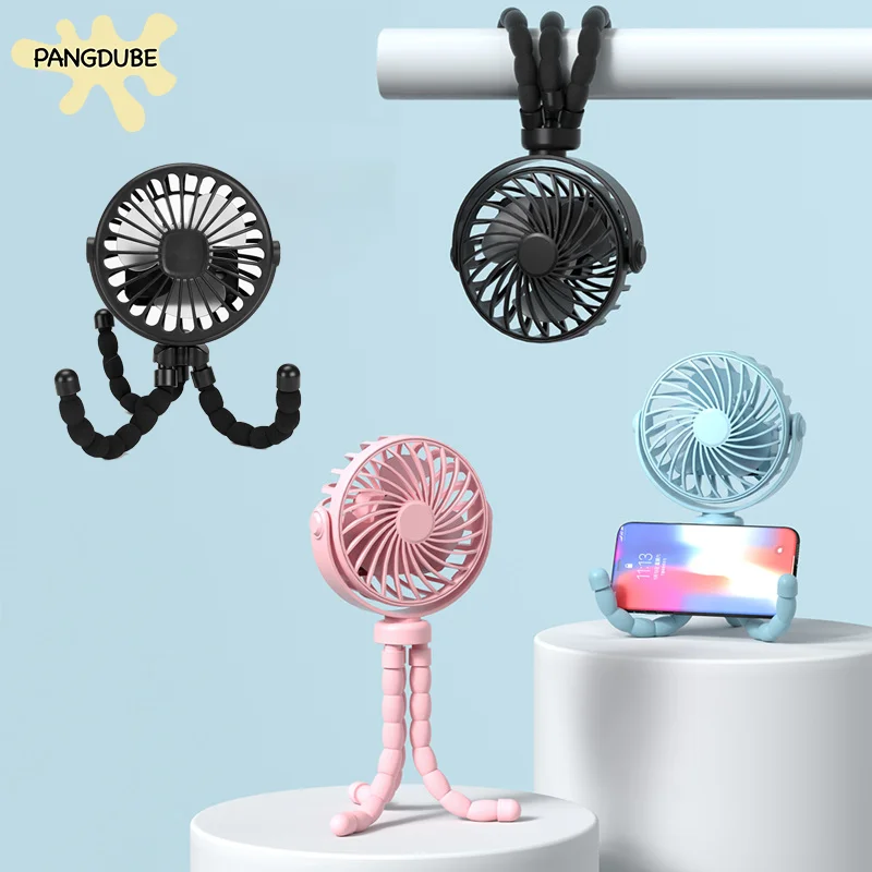 PANGDUBE-ventilador de pulpo recargable por USB, Mini ventilador de mano para cochecito de bebé, cuna, escritorio, Camping, viaje, ventilador portátil, soporte para teléfono