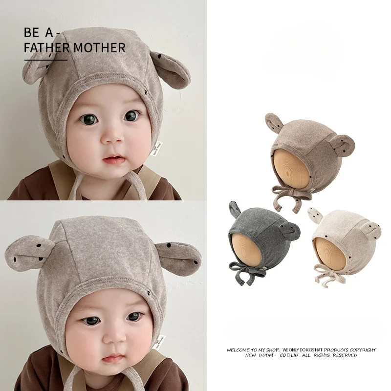 Gorro de algodón con orejas de oso para bebé – Fotografía newborn - imagen 2