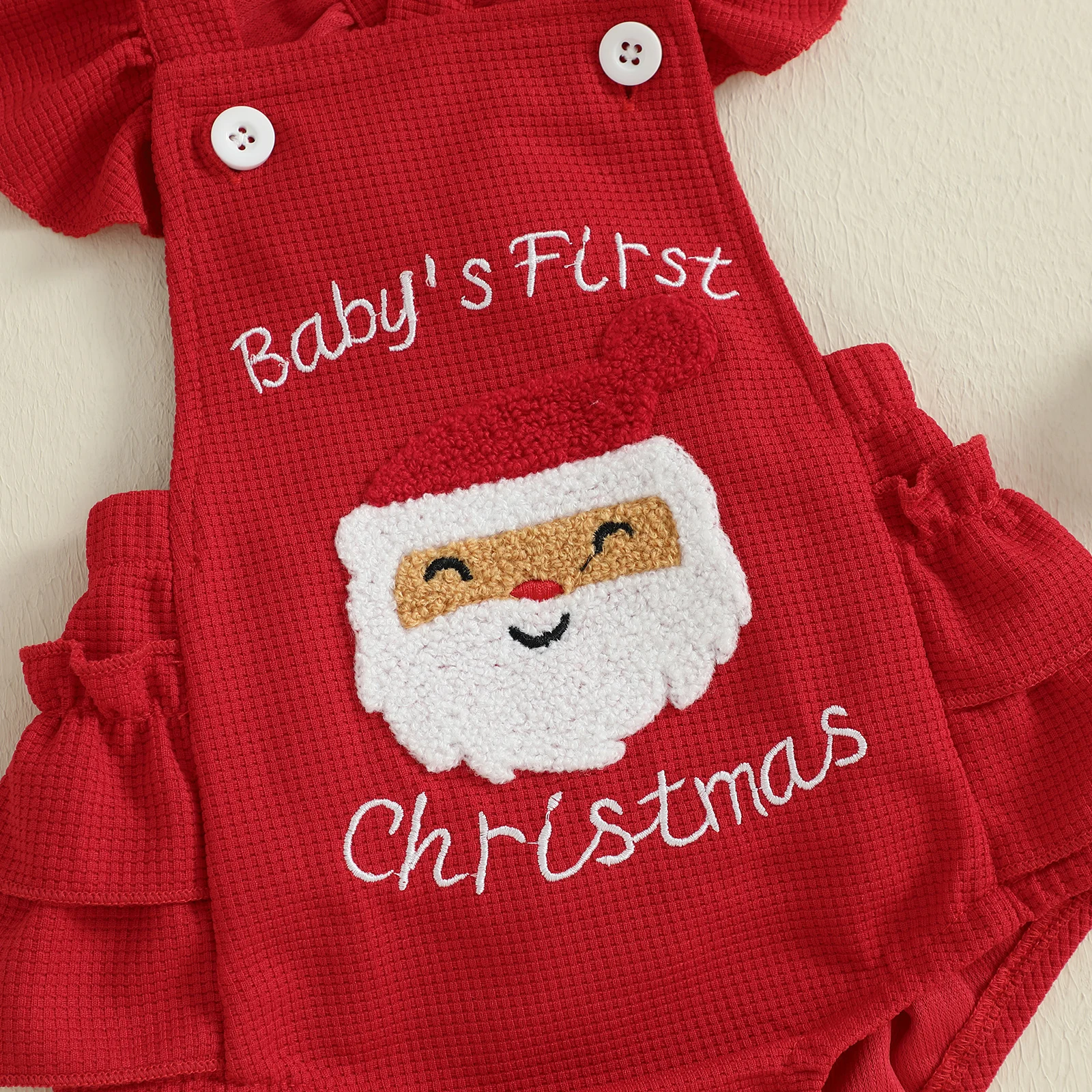 VISgogo Conjunto de 2 piezas de mameluco de manga voladora bordado con letras de Papá Noel/Halloween para niña de Navidad/Halloween y diadema con lazo - imagen 5