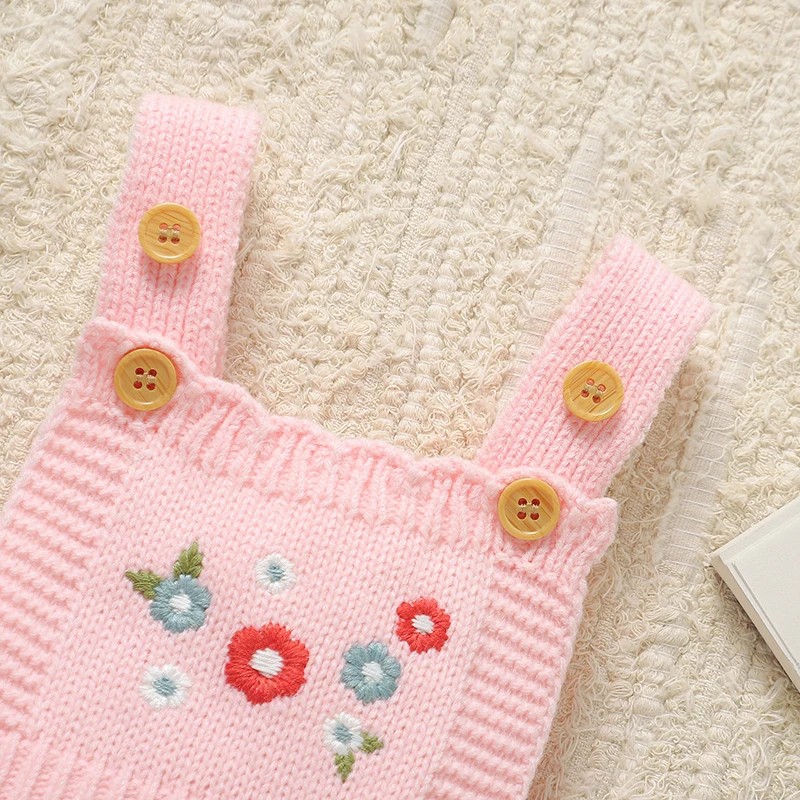 Peleles florales rosas para niña, monos tejidos sin mangas con tirantes para recién nacido, prendas de vestir de una pieza para niño de 0 a 9m, monos, ropa - imagen 2