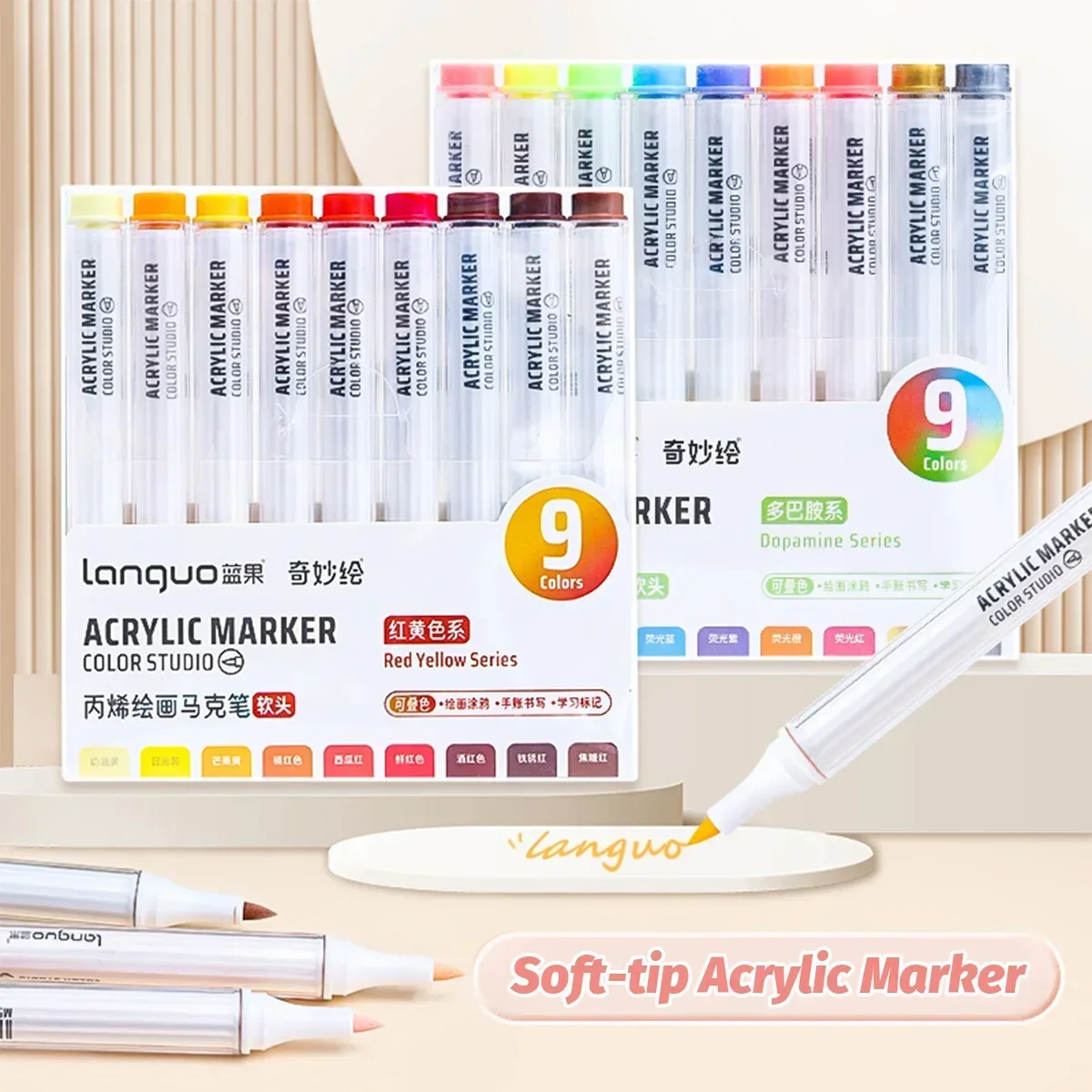 Languo-rotulador acrílico de cabeza suave para pintura de artista, manualidades Diy de secado rápido, bolígrafos de pintura acrílica de Graffiti para estudiantes, seguros para niños - imagen 2