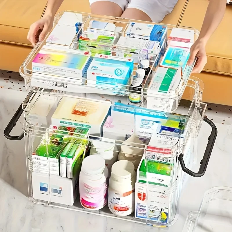 Pastillero transparente multi-niveles – Asa portátil para viajes - imagen 4