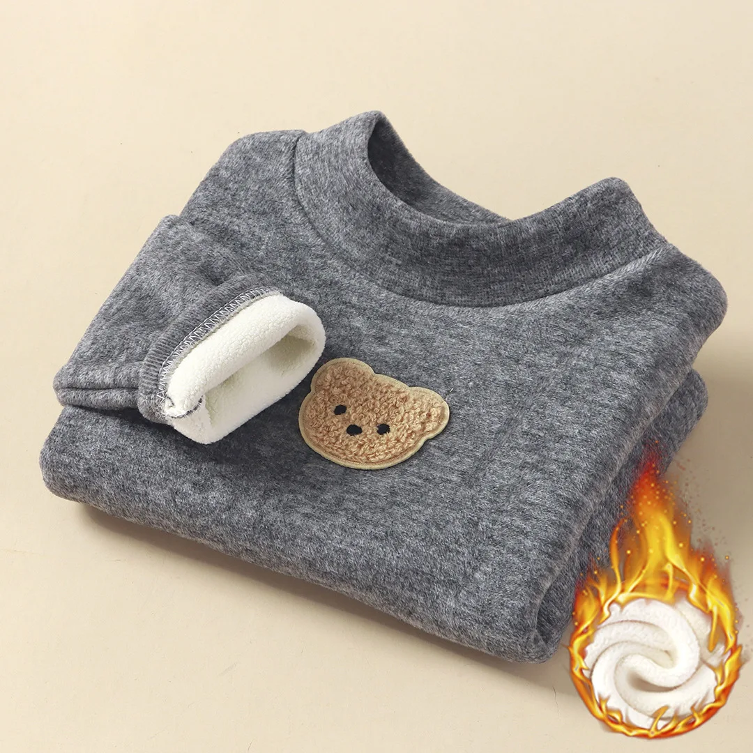 Camisa de lana para niños, Tops cálidos de oso para invierno, camiseta informal de moda para niños y niñas, ropa térmica para bebés, traje de moda - imagen 5